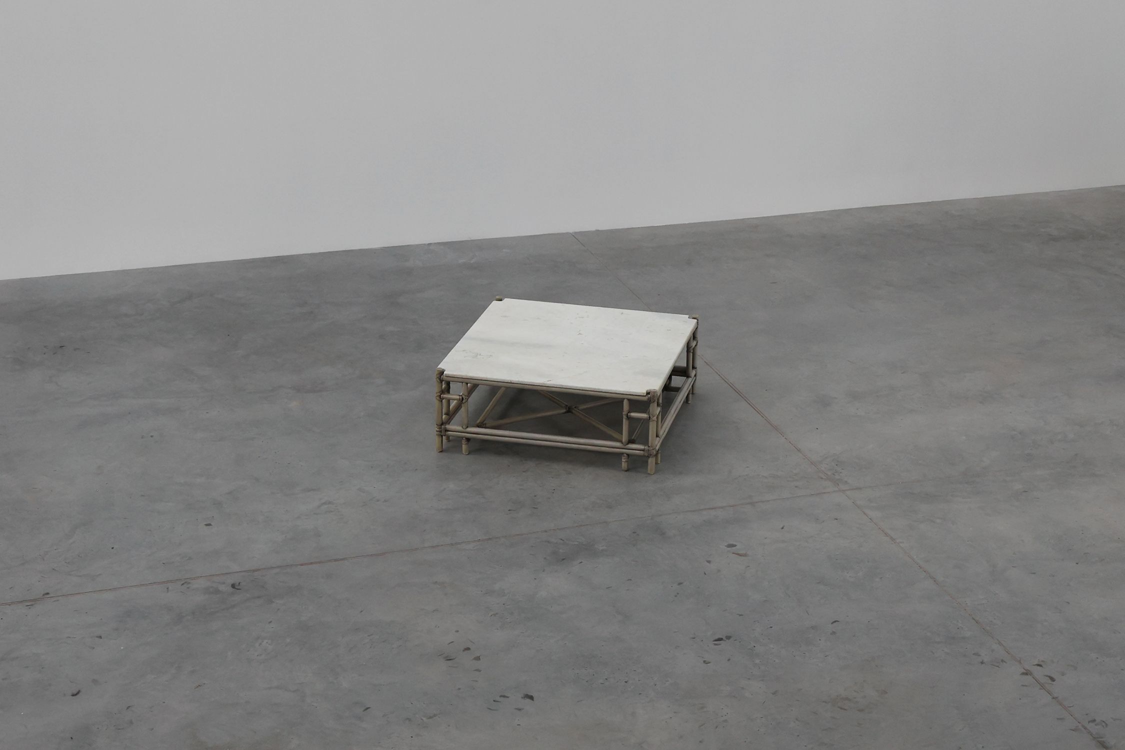 Large Wicker “Attila” Series Coffee Table with marble top by Gasparucci Italythumbnail
